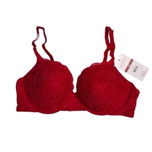 Push up bra medium lift plunge neckline In brilliant red lace 40C underwire NWT